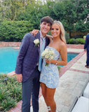 Cute Blue Strapless Sheath Short Party Dress Cocktail Dress Homecoming Dress HZ1024