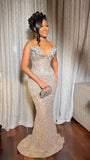 Vintage Silver-gray Beaded Strapless Long Prom Dress Mermaid Formal Dress HZ1024