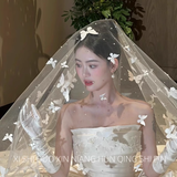 Vintage Elegant White Butterfly Pearl Design Style Long Wedding Veil HZ1024