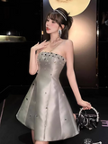 Vintage Silvery Beading Strapless Design A-line Party Dress Homecoming Dress HZ1024