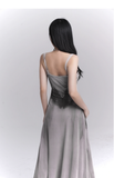 Women Fashion Design Sense Seaside Party Grey Spaghetti Strap Dress HZ1024