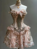 Retro Strapless Sweetheart Lolita Princess Dress A-line Floral Beaded Chiffon Party Dress Homecoming Dress HZ1024