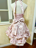 Vintage Pink Floral Halter Dress Design A-Line Elegant Tiered Homecoming Dress Birthday Dress Party Dress HZ1024