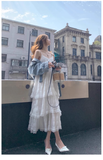New Fashion White Tiered Dress Design A-line Beach Holiday Spaghetti Strap Dress HZ1024