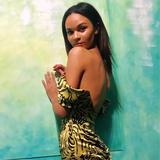 Yellow Leopard Print Off-the-shoulder Design Sheath Party Dress HZ1024