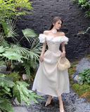 New Simple Ruffled Design White A-Line Floral Dress HZ1024