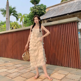 New Fashion Tassels Design Pink Beach Elegant Spaghetti Strap Dress HZ1024