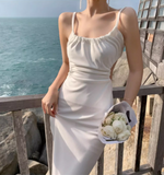 New Stylish White Sleeveless Backless Beach Spaghetti Strap Dress HZ1024