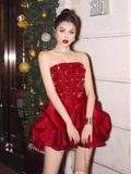 Vintage Beading Strapless A-line Satin Short Party Dress Homecoming Dresses HZ1024