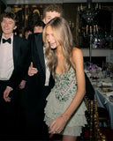 Vintage Embroidery Beaded Homecoming Dress A-Line Backless Party Dress Short Cocktail Dress HZ1024