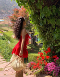 Cute Red Sweetheart Spaghetti Strap Short A-Line Chiffon Party Dress Cocktail Dress Homecoming Dress HZ1024