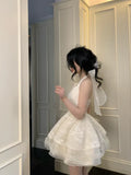 Vintage Ivory Lace A-Line Homecoming Dress Sequin Party Dress Short Halter-neck Cocktail Dress HZ1024