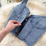 New Fashion Sexy Two-piece Short Halter Tank Top High Waisted Two-piece Denim Skirt HZ1024