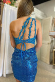 Vintage Blue Sequined Bodycon Design Short Homecoming Dress HZ1024