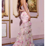 Vintage Pink Floral Sequin Prom Dress Spaghetti Strap Evening Dress Long Sheath Formal Dress HZ1024