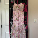Vintage Pink Floral Sequin Prom Dress Spaghetti Strap Evening Dress Long Sheath Formal Dress HZ1024