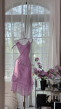 Gorgeous Rose Pink Applique Spaghetti Strap Chiffon Prom Dress Evening Dress HZ1024