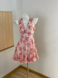 Cute Pink Floral Backless Design A-line Party Dress Homecoming Dress HZ1024