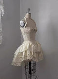 Vintage Beige Sweetheart Applique A-Line Elegant Tiered Homecoming Dress Party Dress Prom Dresses HZ1024