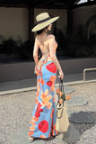 New Simple Holiday Floral Print Dress Sexy Spaghetti Strap Dress HZ1024