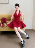 New French Black Sexy Elegant Halter Dress HZ1024