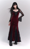 New Ladies Fashion Red Black Gothic Long-sleeved Dress HZ1024