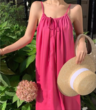 New Fashion Rose Pink Sleeveless Backless Beach Loose Spaghetti Strap Dress HZ1024