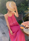 New Fashion Rose Pink Sleeveless Backless Beach Loose Spaghetti Strap Dress HZ1024