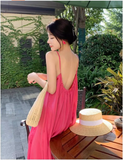 New Fashion Rose Pink Sleeveless Backless Beach Loose Spaghetti Strap Dress HZ1024