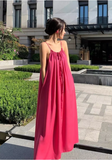 New Fashion Rose Pink Sleeveless Backless Beach Loose Spaghetti Strap Dress HZ1024