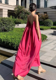 New Fashion Rose Pink Sleeveless Backless Beach Loose Spaghetti Strap Dress HZ1024