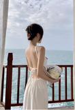 New Stylish White Sleeveless Backless Beach Spaghetti Strap Dress HZ1024
