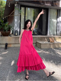 New Fashion Rose Pink Beach Holiday Loose Halter Dress HZ1024
