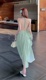 New Fashion Light Green Beach Holiday Casual Loose Halter Dress HZ1024