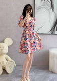New Fashion Simple Floral Short Sleeves Design V-neck Slim Dress HZ1024
