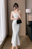 Vintage Simple Design Slim Spaghetti Strap Dress HZ1024