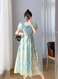Simple Elegant Floral Design Short Sleeves Halter Dress HZ1024