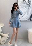 Vintage Fashion Design A-Line Long-sleeved Denim Dress HZ1024