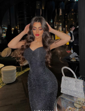 Sexy Black Mermaid V-Neck Spaghetti Strap Glitter Long Prom Dresses HZ1024