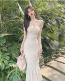 Simple Fashion White Design A-Line Strapless Mermaid Dress HZ1024