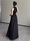 Simple Elegant Split Design Black A-Line Women Halter Dress HZ1024