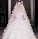 Vintage Elegant White Butterfly Pearl Design Style Long Wedding Veil HZ1024
