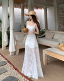 Simple Elegant Floral Lace Design A-line Spaghetti Strap Dress HZ1024