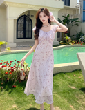 Simple Fashion Red Floral Design A-line Long High-waisted Dress HZ1024