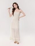 Vintage Fashion Apricot Mesh Design A-line Beach Holiday Spaghetti Strap Dress HZ1024