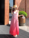New Fashion Gradient Pink Design Beach Holiday A-line Spaghetti Strap Dress HZ1024