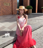 New Fashion Gradient Pink Design Beach Holiday A-line Spaghetti Strap Dress HZ1024