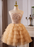 Charming Champagne Sequined Design Sleeveless Strapless Homecoming Dress HZ1024