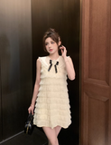 Fashion Beige Bow Lace Design A-line Sleeveless Strapless Homecoming Dress HZ1024