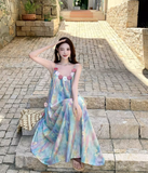 Vintage Floral Spaghetti Strap Design Elegant Beach Holiday A-Line Sleeveless Summer Dress HZ1024